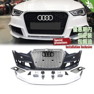 OES Body Parts PP Front Bumper RS Style W/ ACC W/ Chrome Front Grille For Audi A3 8V Pre Facelift -2013-2016 (Sedan)