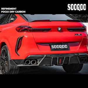 SOOQOO Dry Carbon Fiber Rear Diffuser W/ Rear Canards W/ Brake Light SQ Style For BMW F96 X6M - 2020---