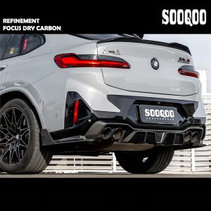 SOOQOO Dry Carbon Fiber Rear Diffuser W/ Brake Light SQ Style For BMW F98 X4M LCI
