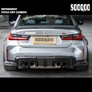 SOOQOO Dry Carbon Fiber Rear Diffuser W/ Rear Bumper Apron W/O Brake Light SQ-B Style For BMW G80 G81 M3 G82 G83 M4