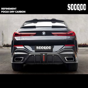SOOQOO Dry Carbon Fiber Rear Diffuser W/ Rear Bumper Apron W/ Brake Light SQ Style For BMW G06 X6 LCI - 2023---